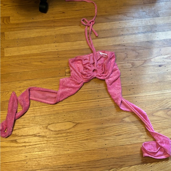 Pink terry towel top with tie-up detail and flowers - Picture 2 of 2